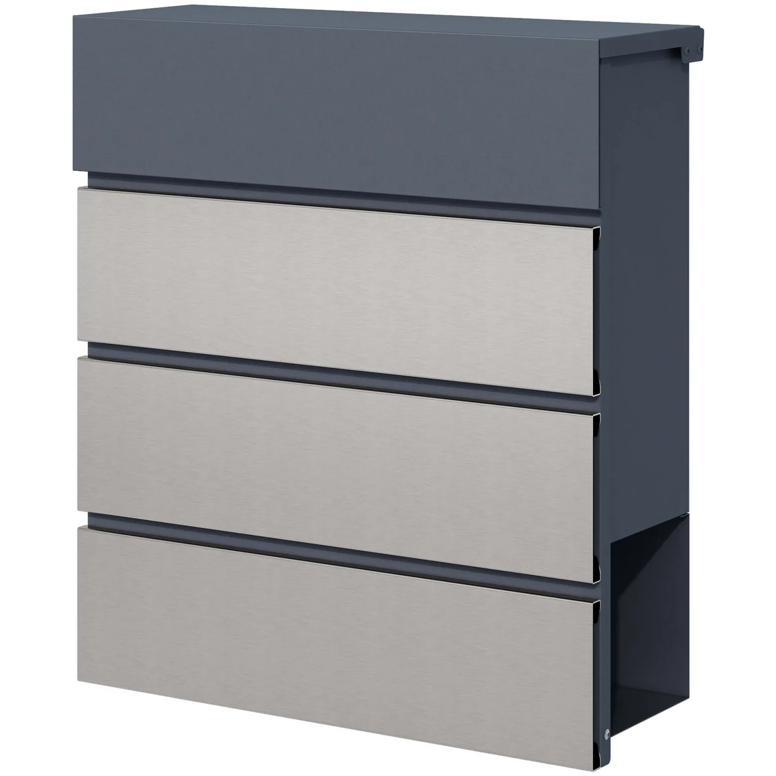 Toboli Briefkasten V64 Anthrazit und Edelstahl 410 x 130 x 370 mm, Wandbriefkasten mit Schloss, Soft Close Klappe und Zeitungsfach, Postkasten aus Stahl pulverbeschichtet