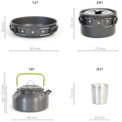 Toboli Camping Geschirr Set 12 tlg. Kochgeschirr für Outdoor Kochausrüstung mit Wasserkocher