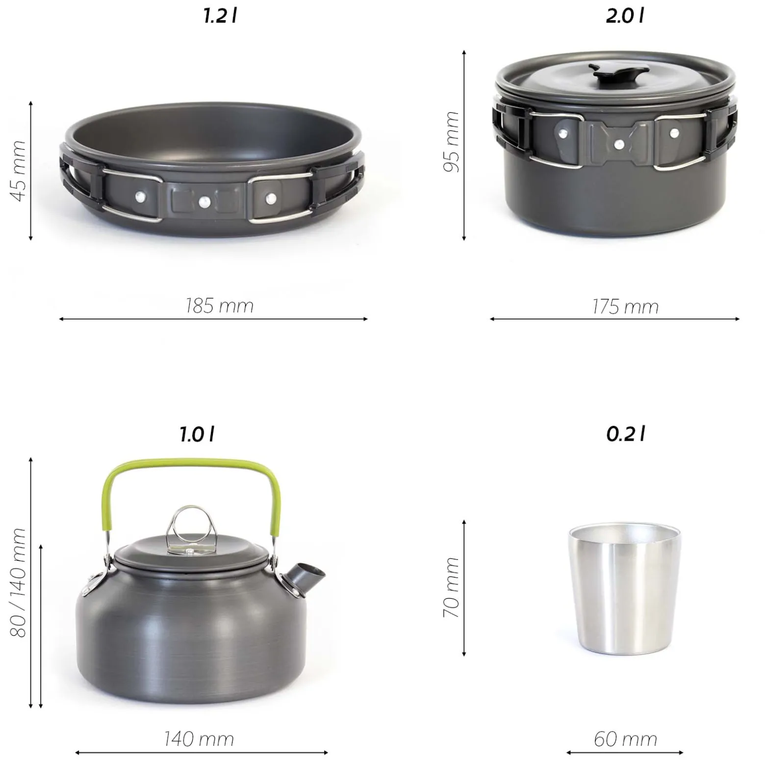 Toboli Camping Geschirr Set 12 tlg. Kochgeschirr für Outdoor Kochausrüstung mit Wasserkocher