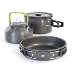 Toboli Camping Geschirr Set 12 tlg. Kochgeschirr für Outdoor Kochausrüstung mit Wasserkocher
