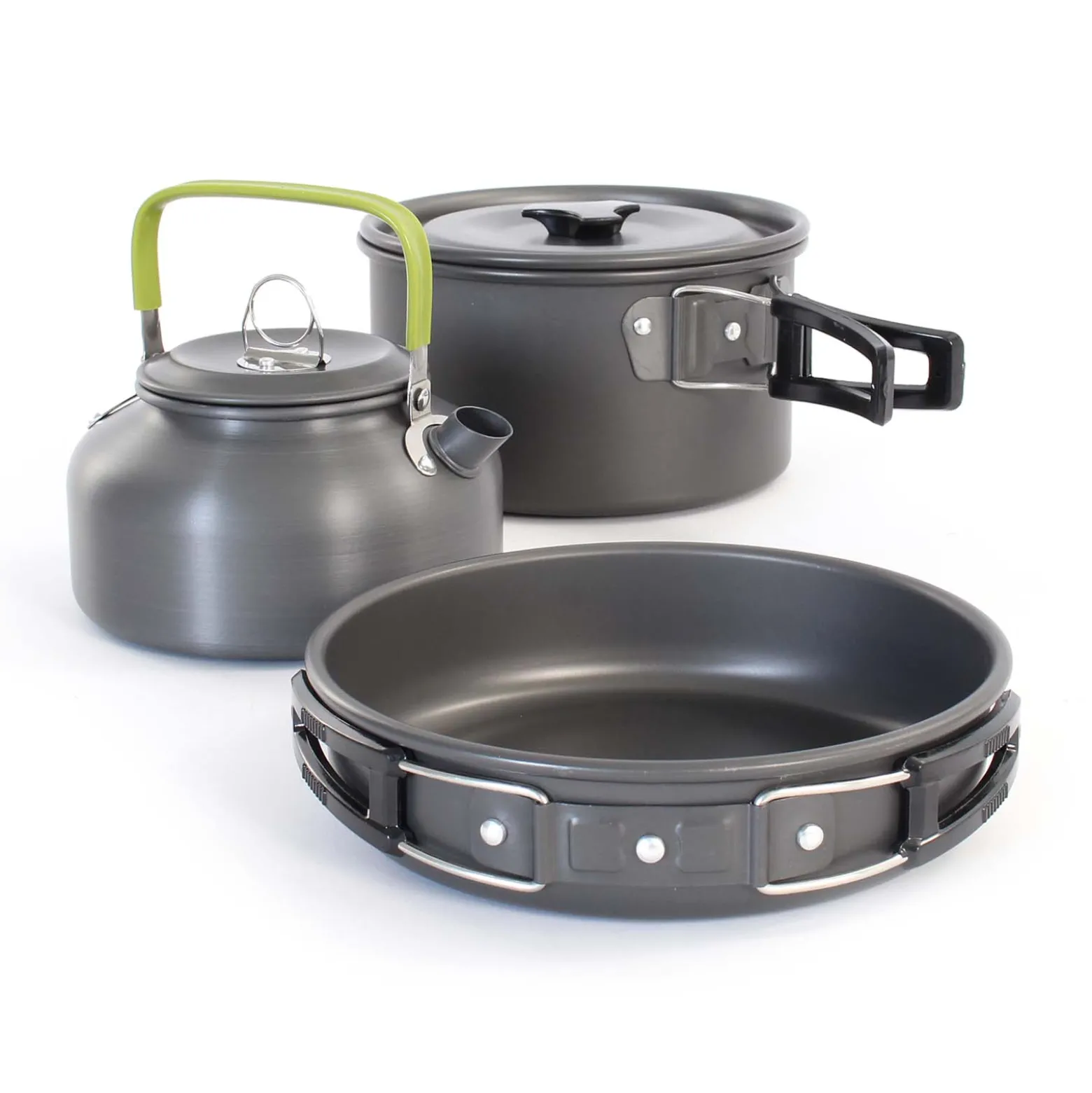 Toboli Camping Geschirr Set 12 tlg. Kochgeschirr für Outdoor Kochausrüstung mit Wasserkocher