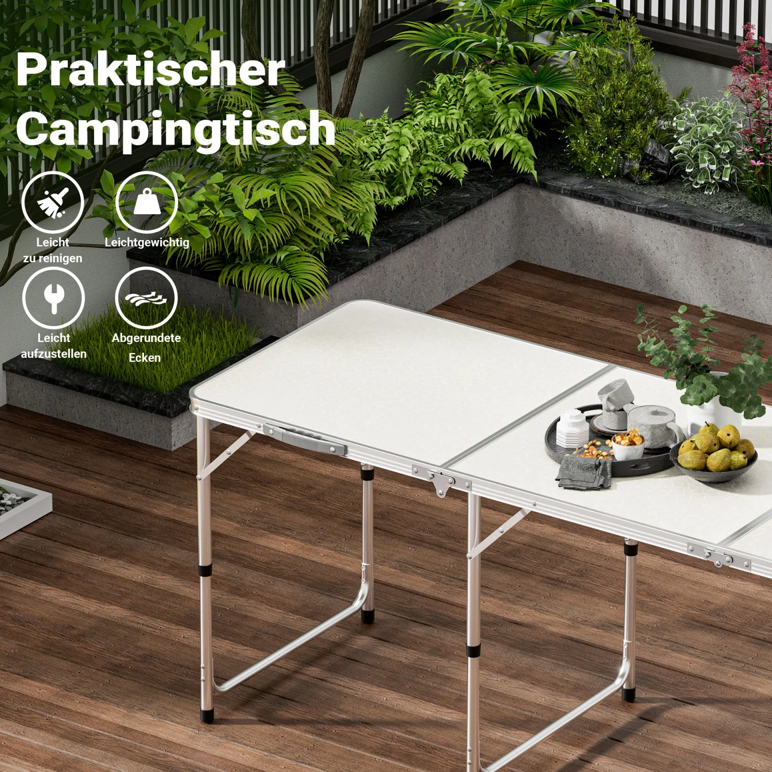 Toboli Campingtisch klappbar 180x60x70cm höhenverstellbar 54/61/70cm Klapptisch Aluminiumrahmen und Tischplatte aus MDF tragbarer Multifunktionstisch Buffettisch Camping Tisch Garten faltbar