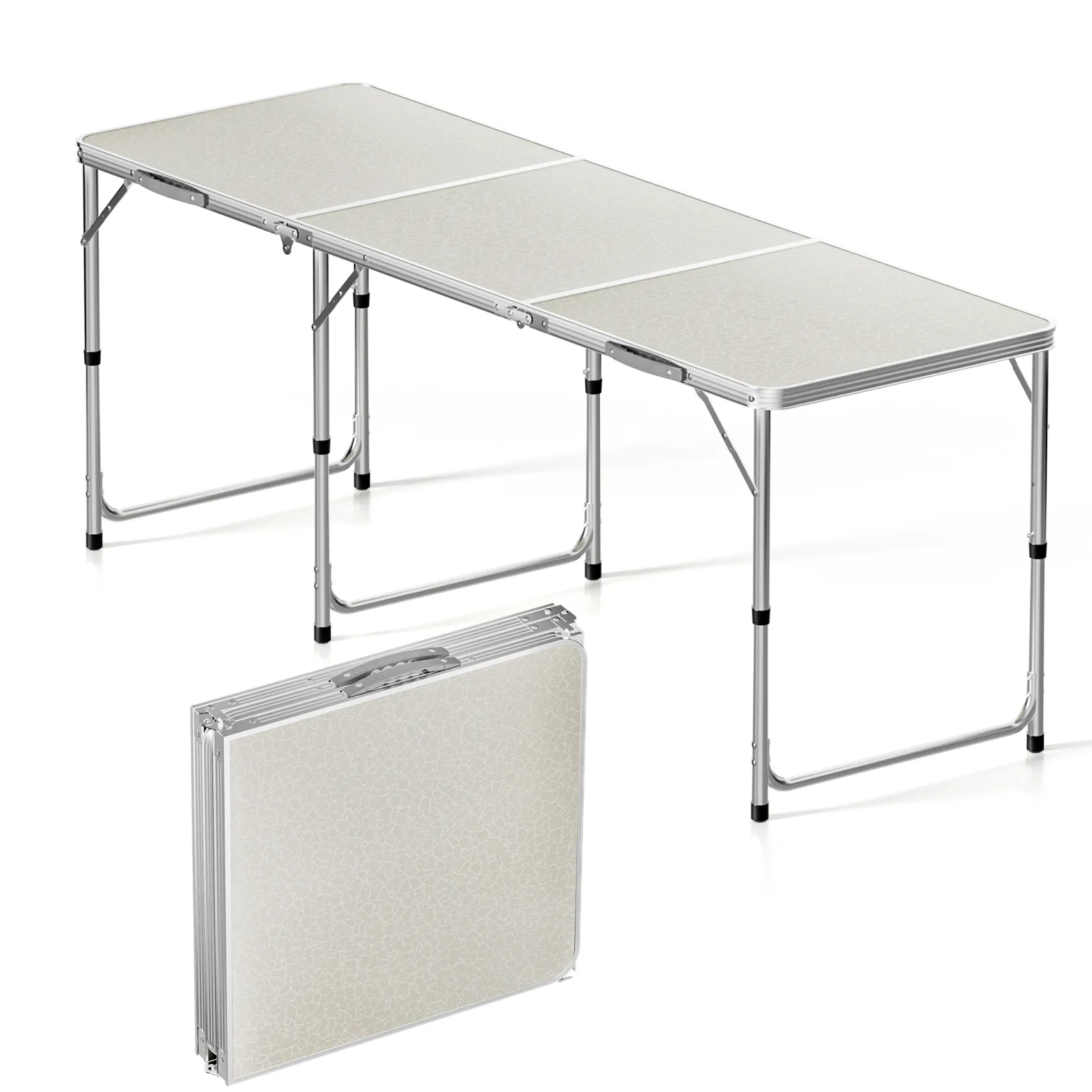 Toboli Campingtisch klappbar 180x60x70cm höhenverstellbar 54/61/70cm Klapptisch Aluminiumrahmen und Tischplatte aus MDF tragbarer Multifunktionstisch Buffettisch Camping Tisch Garten faltbar