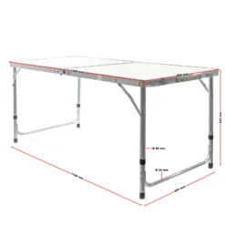 Toboli Campingtisch klappbar 120x60x70cm höhenverstellbar 54/61/70cm Klapptisch Aluminiumrahmen und Tischplatte aus MDF tragbarer Multifunktionstisch Buffettisch Camping Tisch Garten faltbar