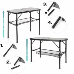 Toboli Campingtisch Schwarz 80x40cm höhenverstellbar auf 31/45/56/70 cm Aluminium Klapptisch Falttisch Outdoor klappbarer Tisch für Camping, Garten und Balkon, Camping Tisch faltbar