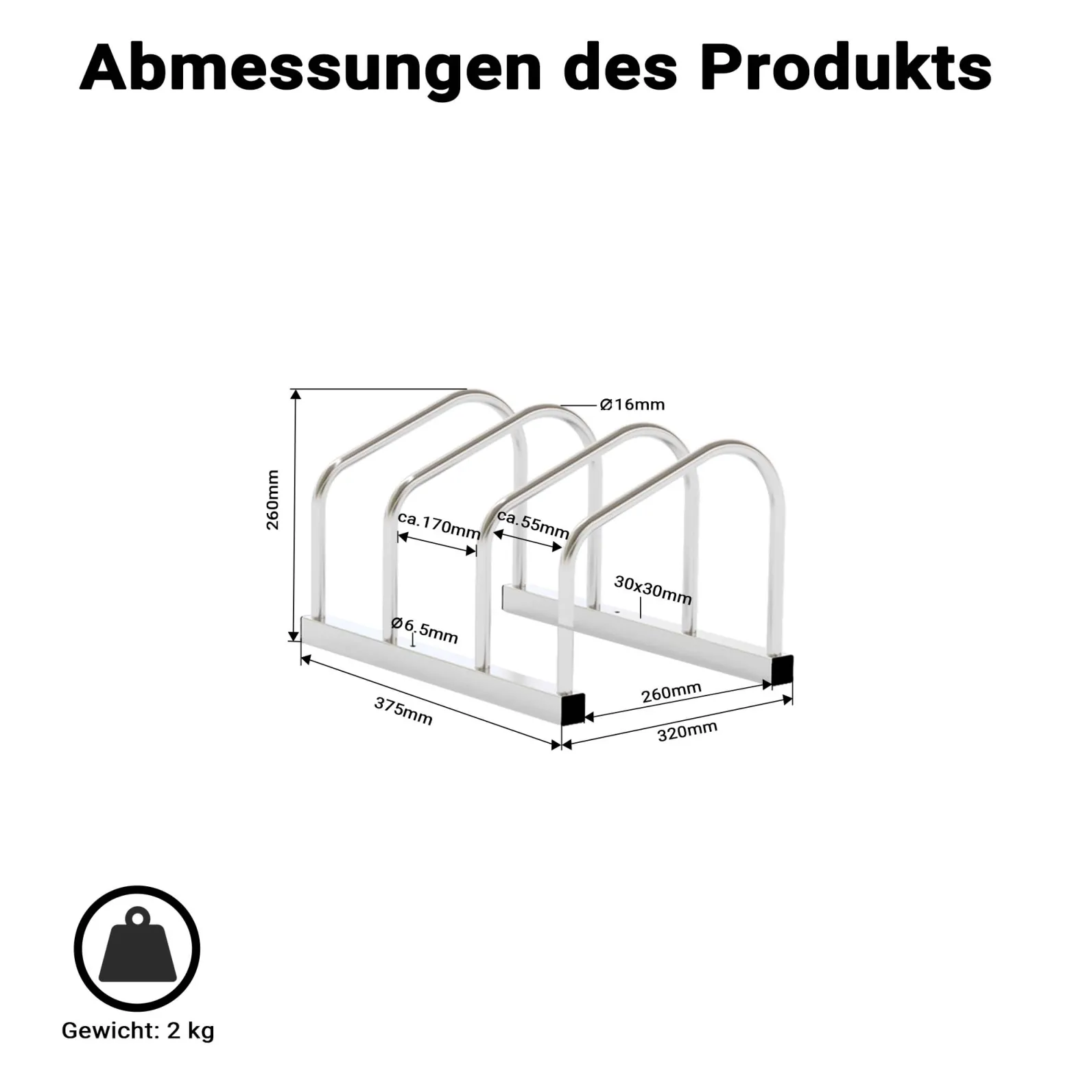 Toboli Fahrradständer für 2 Fahrräder 37,5x32x27cm aus verzinktem Stahl für drinnen und draußen geeignet für Boden- und Wandmontage Reihenparker Fahrradbügel