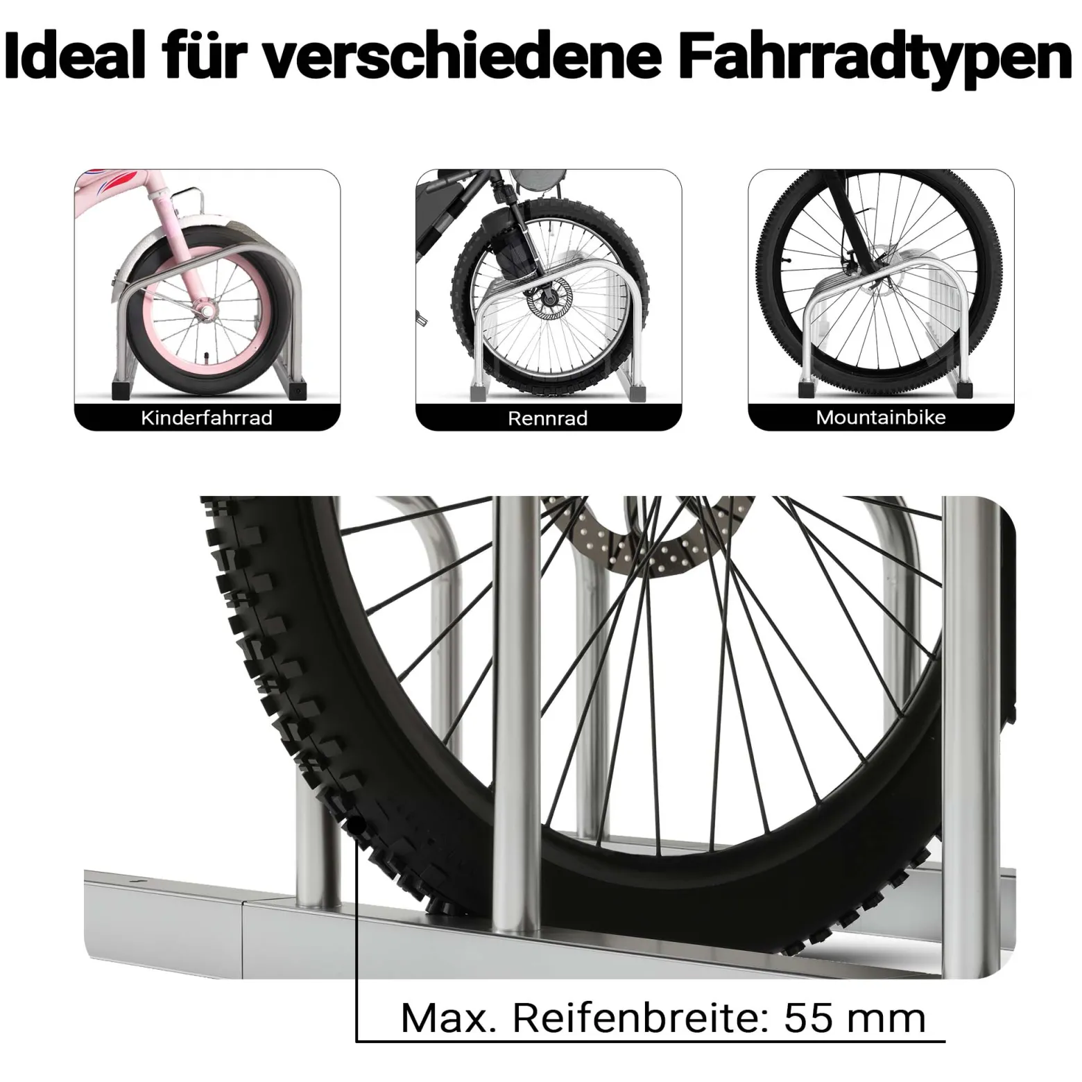 Toboli Fahrradständer für 2 Fahrräder 37,5x32x27cm aus verzinktem Stahl für drinnen und draußen geeignet für Boden- und Wandmontage Reihenparker Fahrradbügel