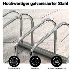 Toboli Fahrradständer für 6 Fahrräder 168x32x26 cm aus verzinktem Stahl für drinnen und draußen geeignet für Boden- und Wandmontage Reihenparker Fahrradbügel