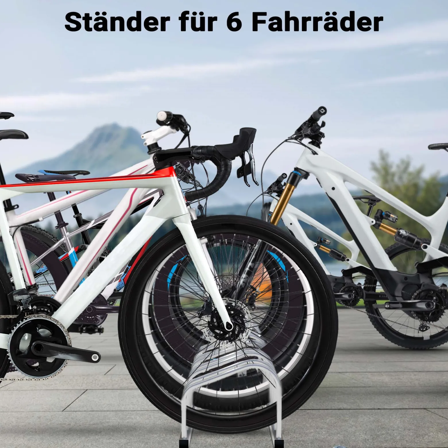 Toboli Fahrradständer für 6 Fahrräder 168x32x26 cm aus verzinktem Stahl für drinnen und draußen geeignet für Boden- und Wandmontage Reihenparker Fahrradbügel