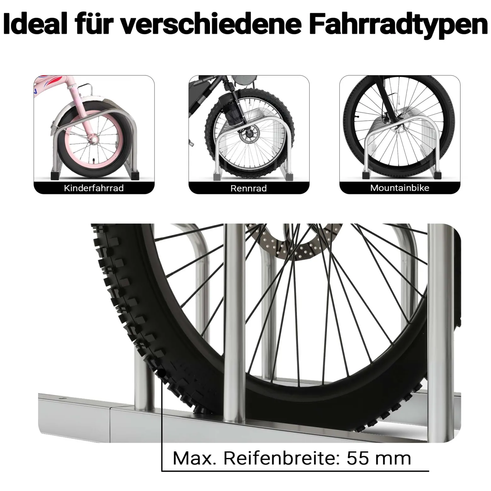 Toboli Fahrradständer für 6 Fahrräder 168x32x26 cm aus verzinktem Stahl für drinnen und draußen geeignet für Boden- und Wandmontage Reihenparker Fahrradbügel