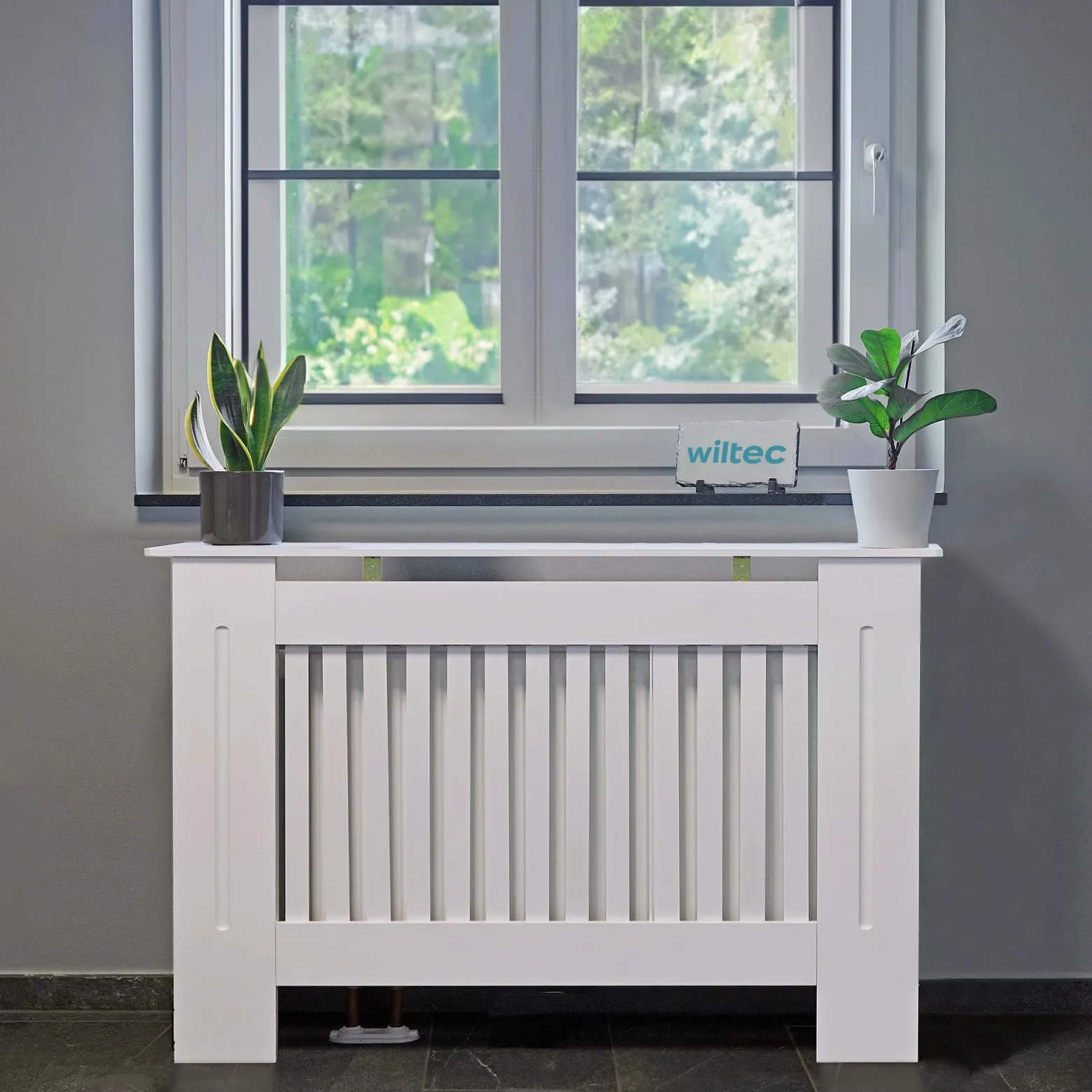 Toboli Heizkörperverkleidung weiß 78 x 19 x 82 cm, Heizkörperabdeckung aus MDF, Holzverkleidung für Heizkörper in Lamellenoptik