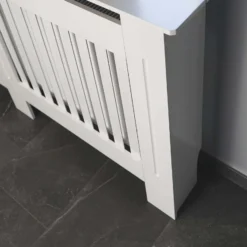 Toboli Heizkörperverkleidung weiß 172 x 19 x 82 cm, Heizkörperabdeckung aus MDF, Holzverkleidung für Heizkörper in Lamellenoptik