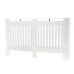Toboli Heizkörperverkleidung weiß 172 x 19 x 82 cm, Heizkörperabdeckung aus MDF, Holzverkleidung für Heizkörper in Lamellenoptik