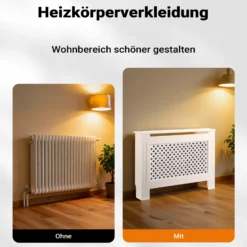 Toboli Heizkörperverkleidung weiß 112 x 19 x 82 cm, Heizkörperabdeckung aus MDF, Holzverkleidung für Heizkörper, Heizung stilvoll verkleiden