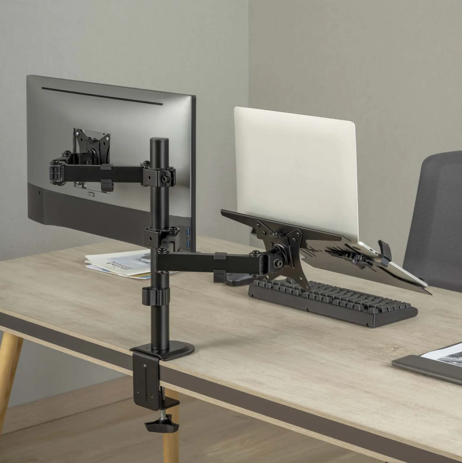 Toboli 2in1 Halterung für Monitor und Laptop Monitorhalter und Notebookhalter VESA 75x75/100x100