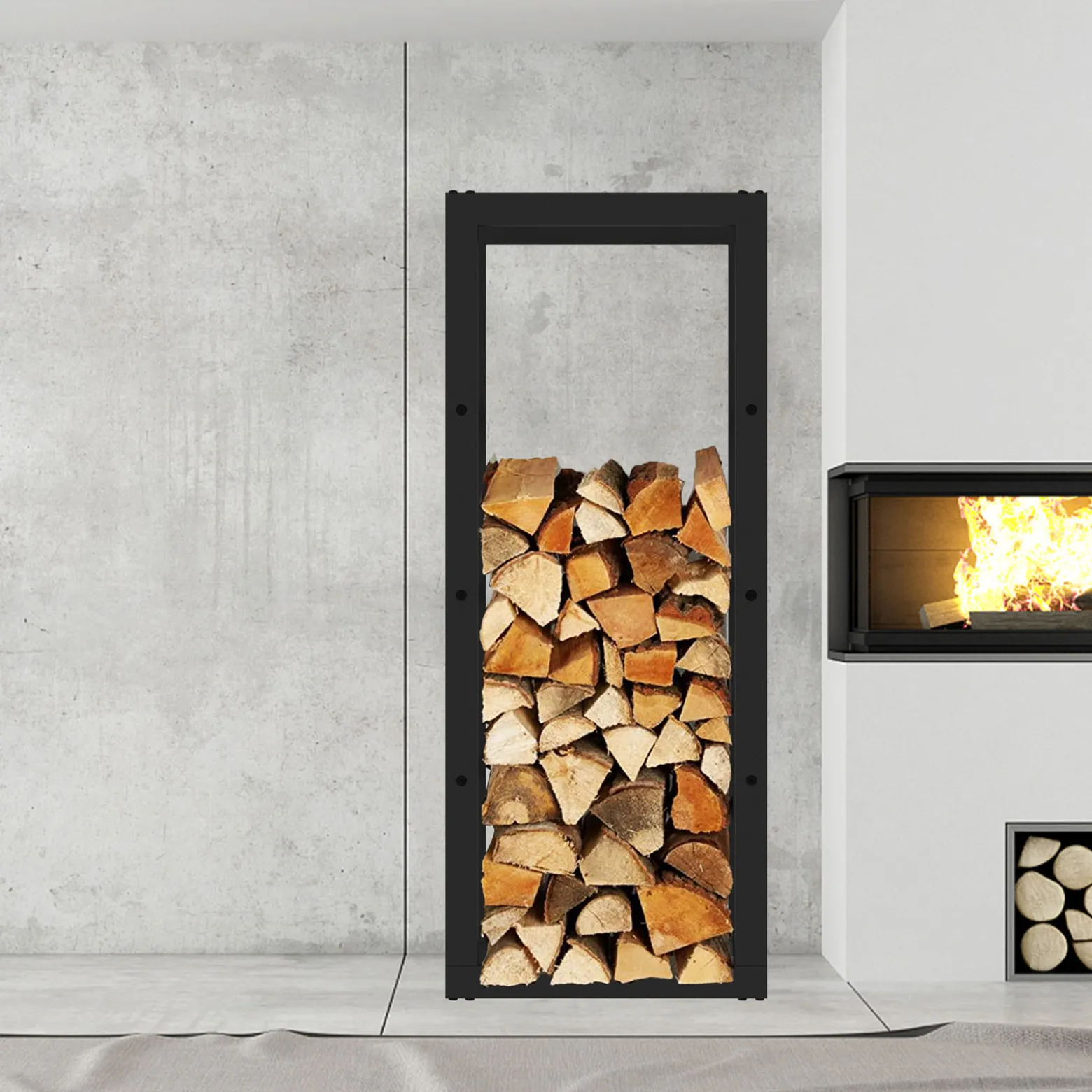 Toboli Kaminholzregal außen und innen, bis 100 kg Traglast, 100 x 25 x 40 cm, Brennholzständer aus pulverbeschichtetem Metall, Feuerholzregal freistehend
