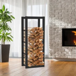 Toboli Kaminholzregal außen und innen, bis 100 kg Traglast, 100 x 25 x 40 cm, Brennholzständer aus pulverbeschichtetem Metall, Feuerholzregal freistehend