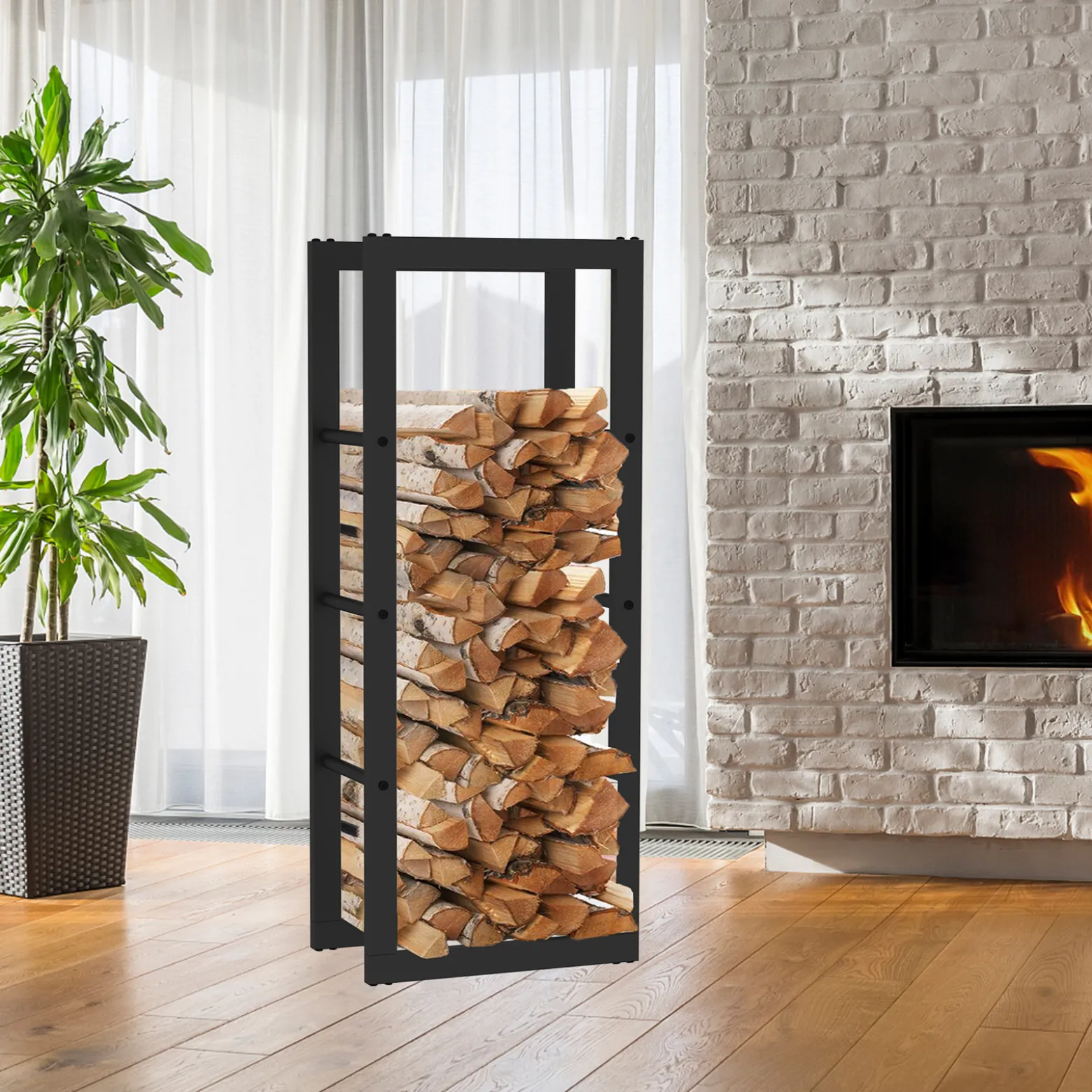 Toboli Kaminholzregal außen und innen, bis 100 kg Traglast, 100 x 25 x 40 cm, Brennholzständer aus pulverbeschichtetem Metall, Feuerholzregal freistehend