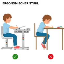 Toboli Kinderschreibtisch mit Stuhl, mitwachsender Schreibtisch für Kinder neigungs-/höhenverstellbar mit Schublade und Buchstütze