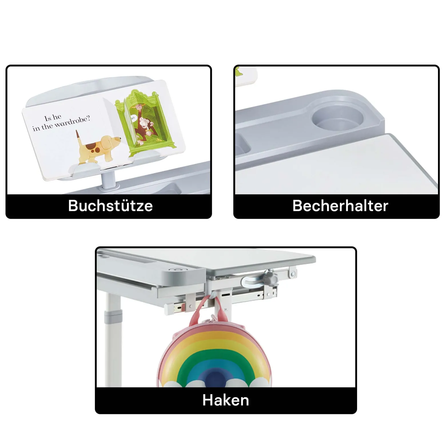 Toboli Kinderschreibtisch mit Stuhl, mitwachsender Schreibtisch für Kinder neigungs-/höhenverstellbar mit Schublade und Buchstütze