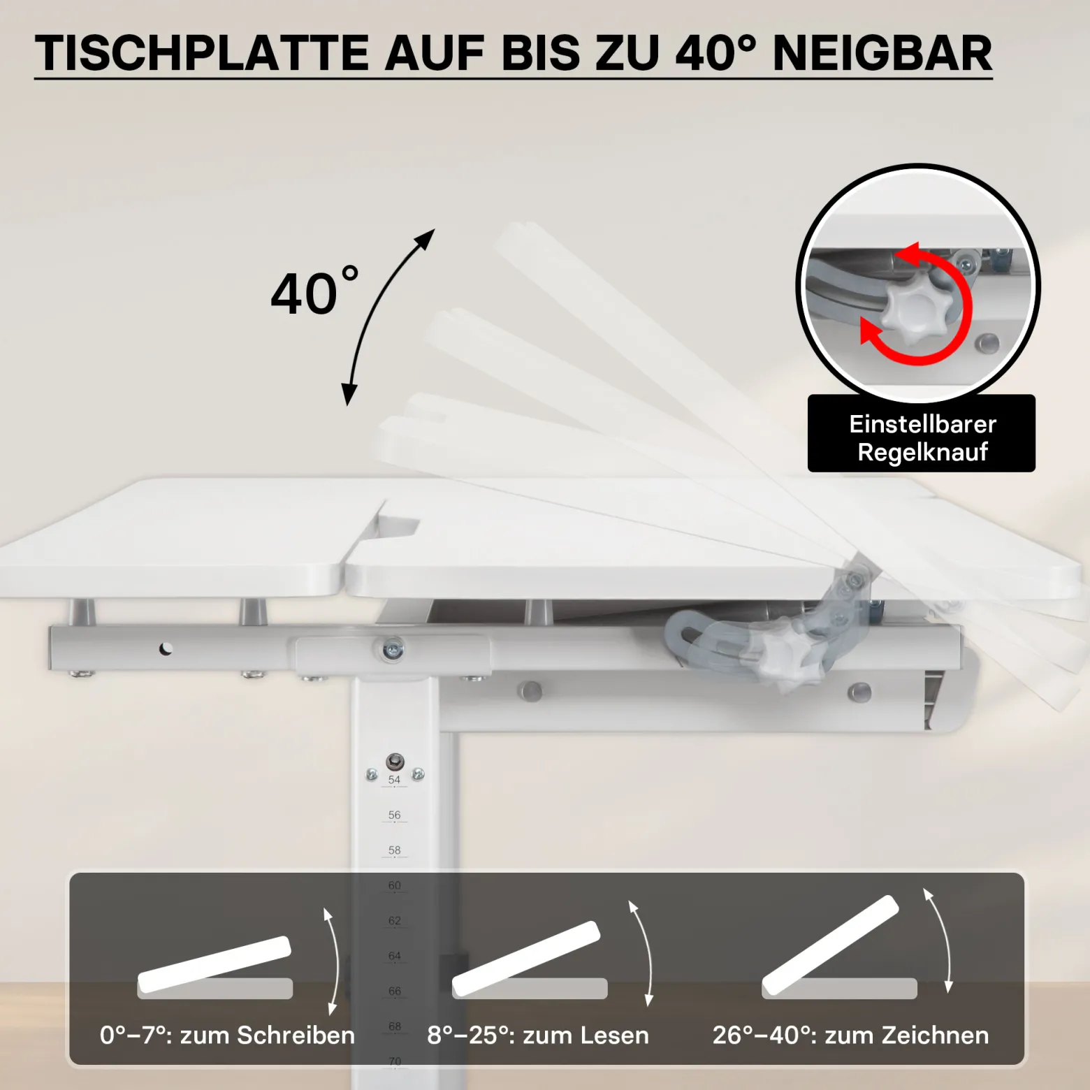 Toboli Kinderschreibtisch verstellbar 100 x 60 cm, mitwachsender Schreibtisch für Kinder neigungs-/höhenverstellbar mit Schublade