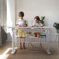 Toboli Kinderschreibtisch verstellbar 100 x 60 cm, mitwachsender Schreibtisch für Kinder neigungs-/höhenverstellbar mit Schublade