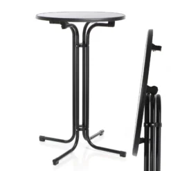 Toboli klappbarer Bistrotisch in Schwarz Ø80cm runder Stehtisch Indoor/Outdoor Klapptisch 110cm hoch