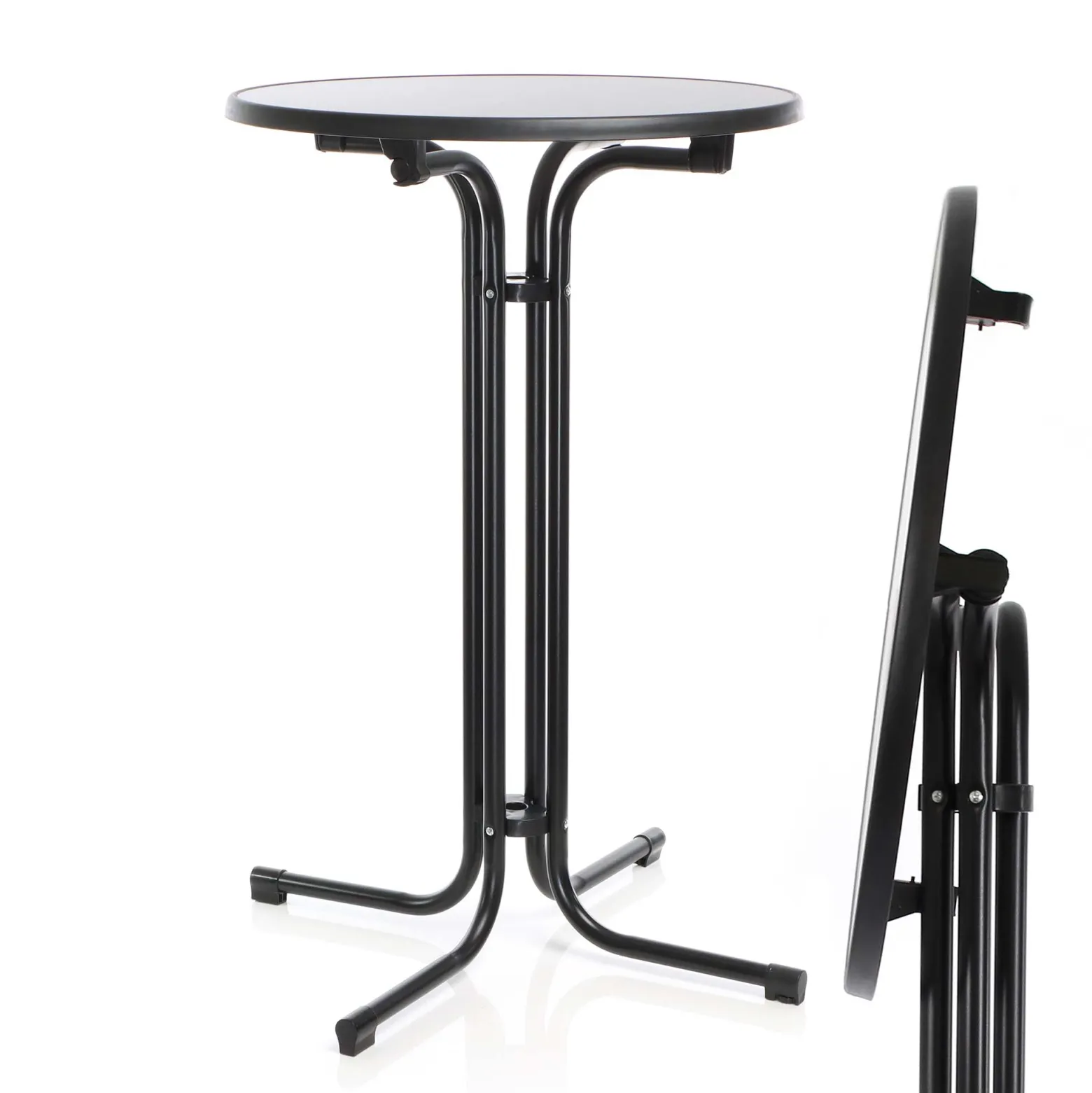 Toboli klappbarer Bistrotisch in Schwarz Ø80cm runder Stehtisch Indoor/Outdoor Klapptisch 110cm hoch