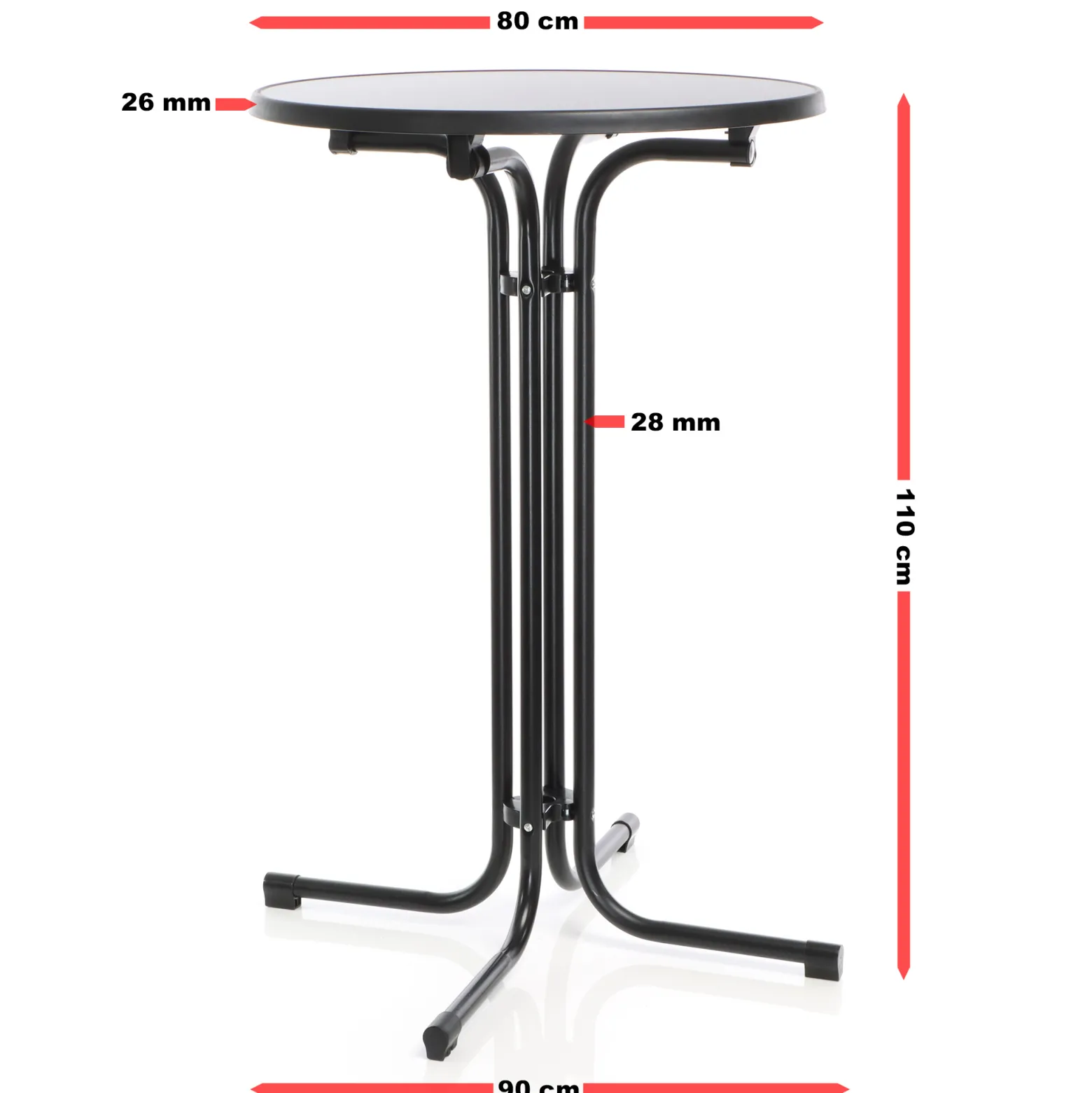Toboli klappbarer Bistrotisch in Schwarz Ø80cm runder Stehtisch Indoor/Outdoor Klapptisch 110cm hoch