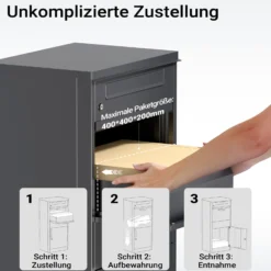 Toboli Paketkasten Anthrazit 500 x 370 x 1120 mm, Paketbox Zuhause, private Paketannahme passend für Pakete und Päckchen, Standbriefkasten Stahl