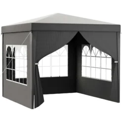Toboli Pavillon 3 x 3 m in Grau mit UV-Schutz 50+, Gartenpavillon mit abnehmbaren Seiten, Partyzelt mit Fenstern für z. B. Terrasse und Festival