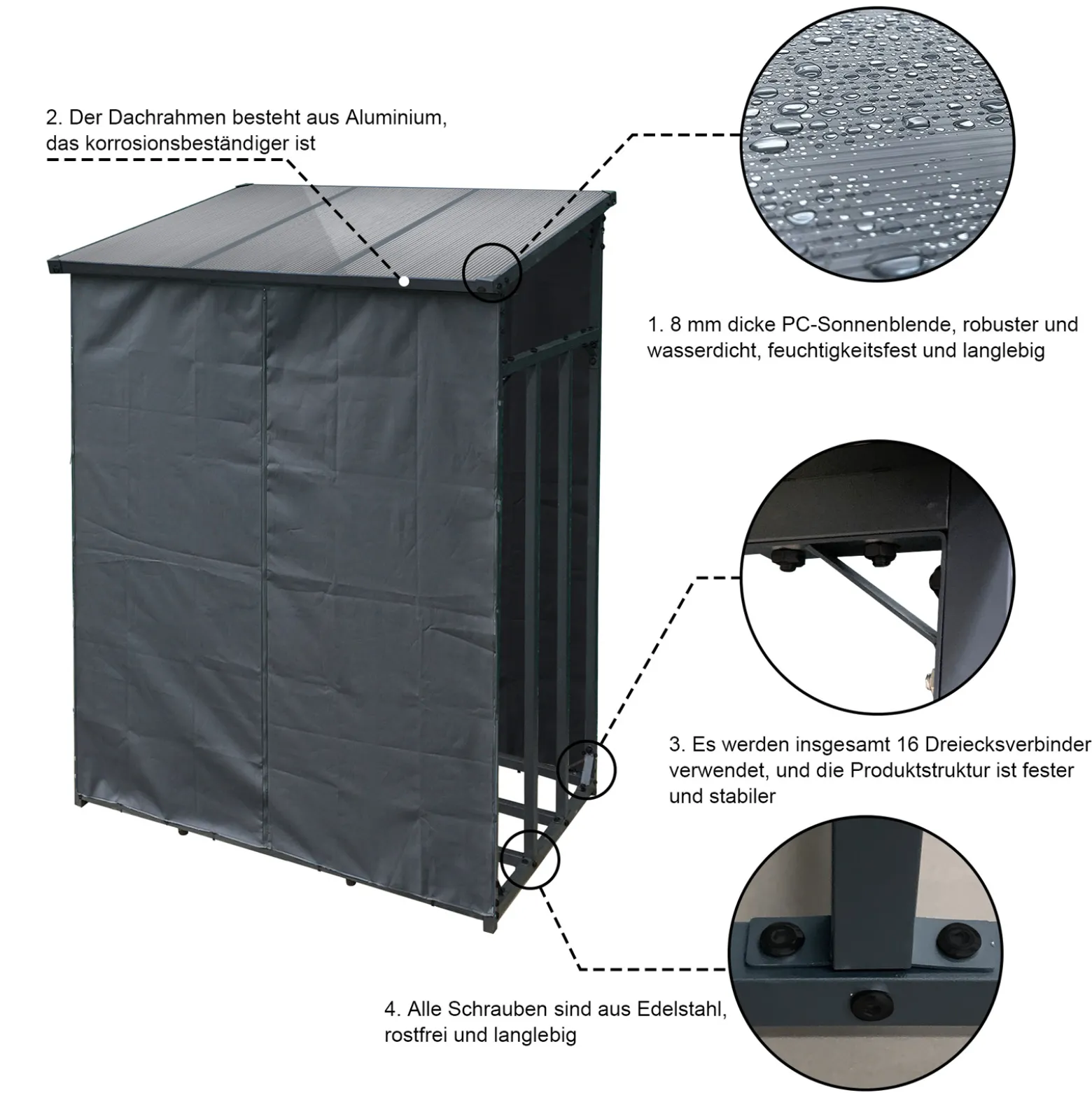 Toboli Schutzhülle S 138 x 137 cm für Kaminholzregal, Hülle mit Vorderwand und Rückwand, Wetterschutz aus robustem Polyester