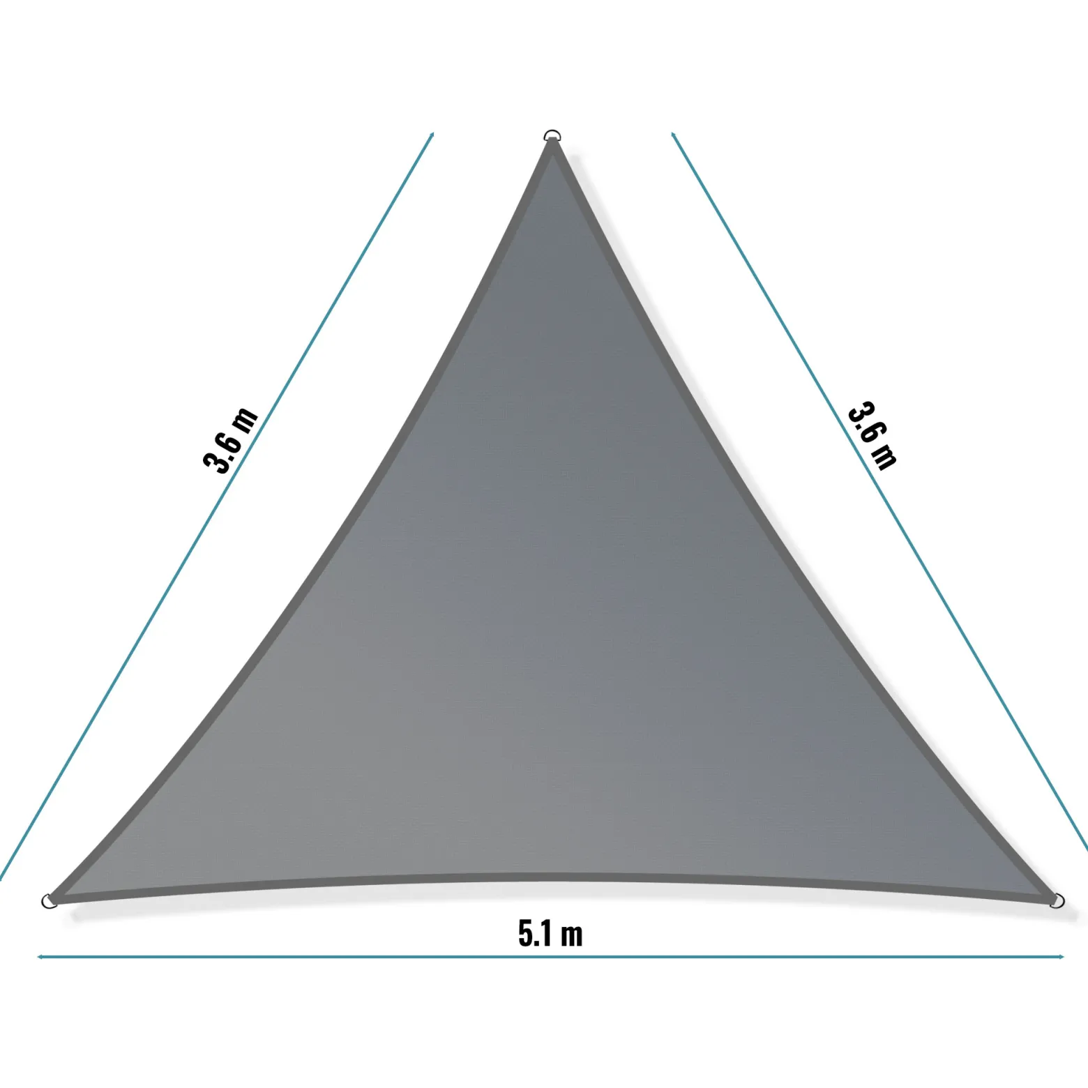 Toboli Sonnensegel Dreieck 3,6x3,6x5,1m Windfester Sonnenschutz UV 30+ für Garten, Terrasse, Balkon