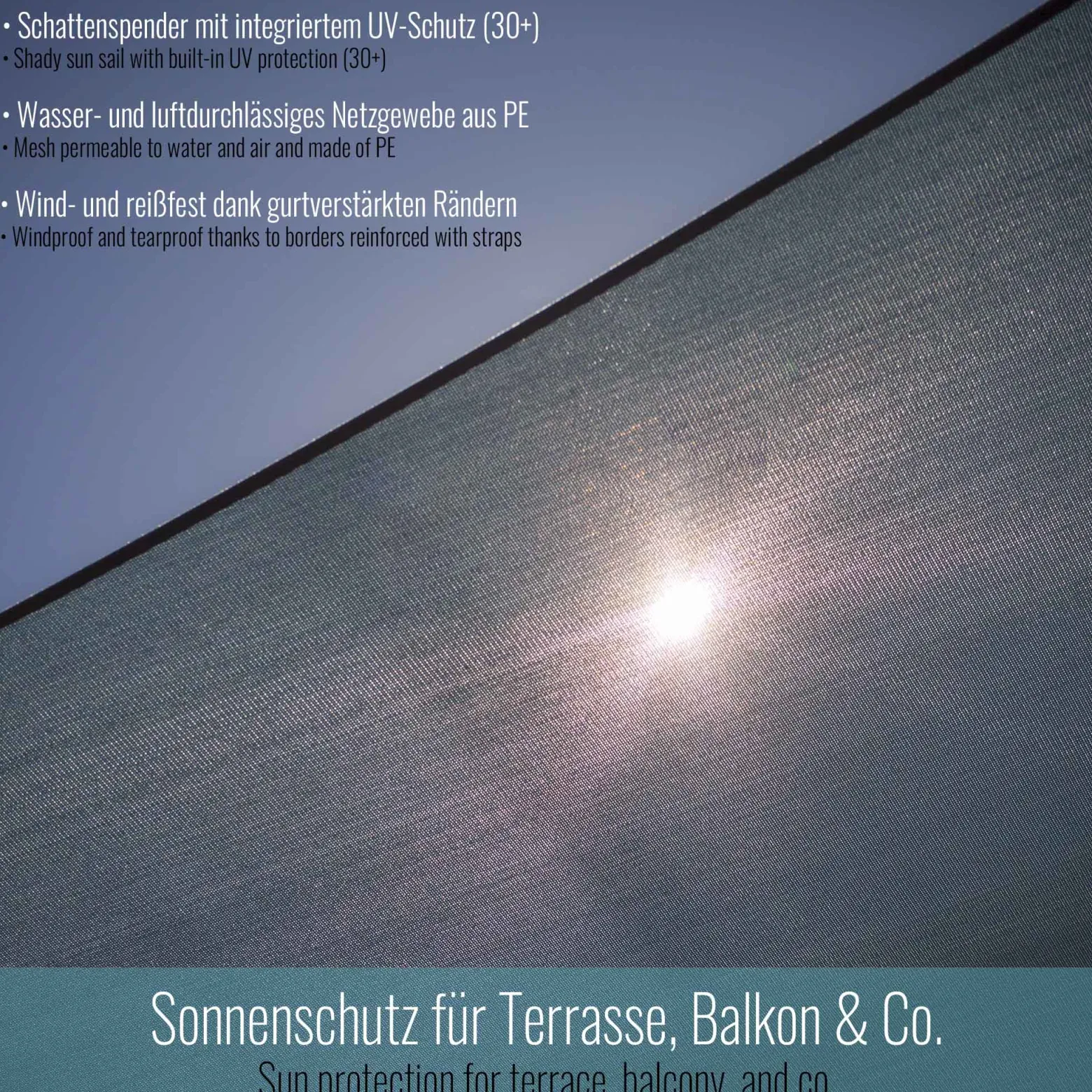 Toboli Sonnensegel Dreieck 4x4x4m Windfester Sonnenschutz UV 30+ für Garten, Terrasse und Balkon