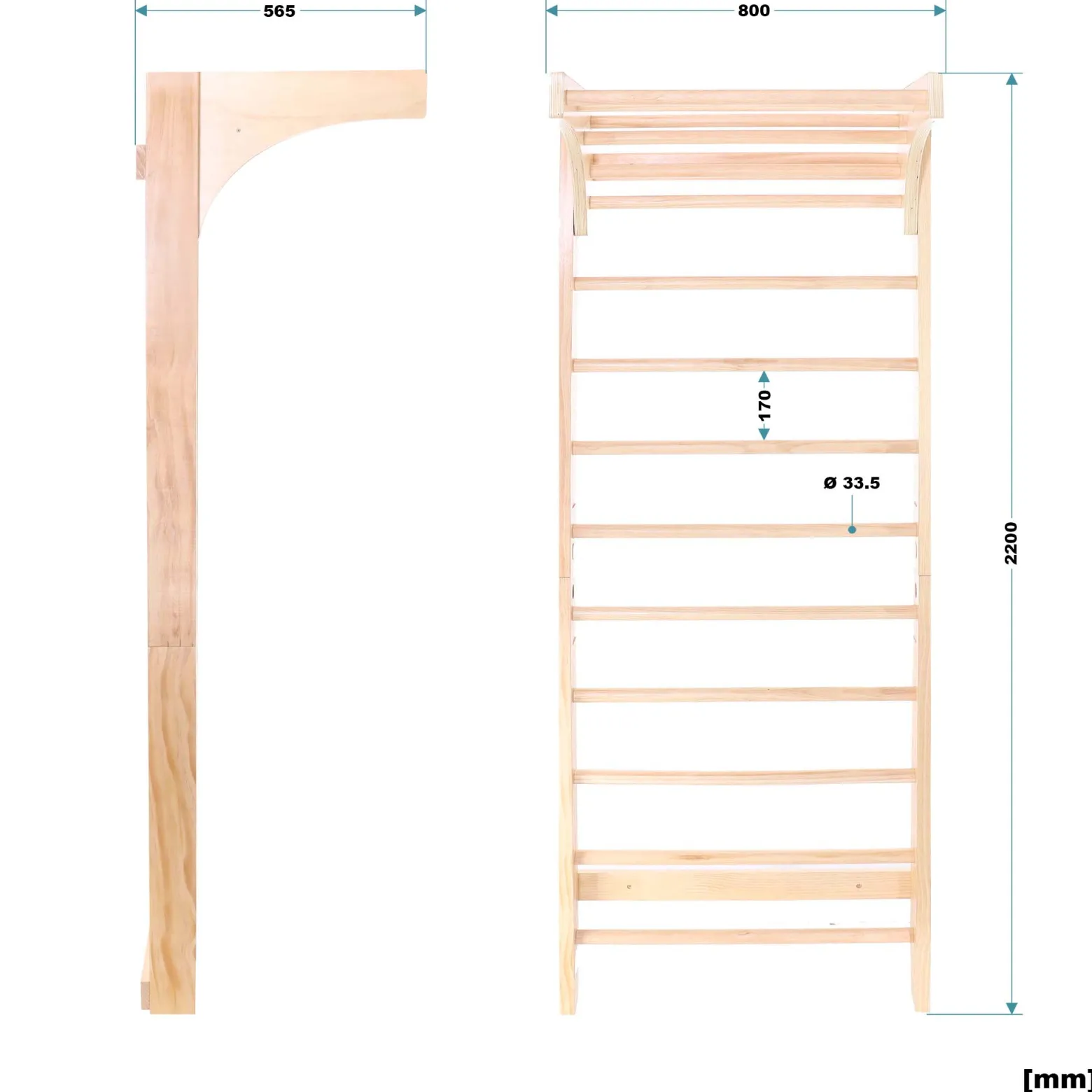 Toboli Sprossenwand in Holzoptik 220 cm, Sproßenwand bis 150kg mit höhenverstellbarer Stange, Turnwand für Kinder und Erwachsene