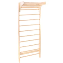 Toboli Sprossenwand in Holzoptik 220 cm, Sproßenwand bis 150kg mit höhenverstellbarer Stange, Turnwand für Kinder und Erwachsene