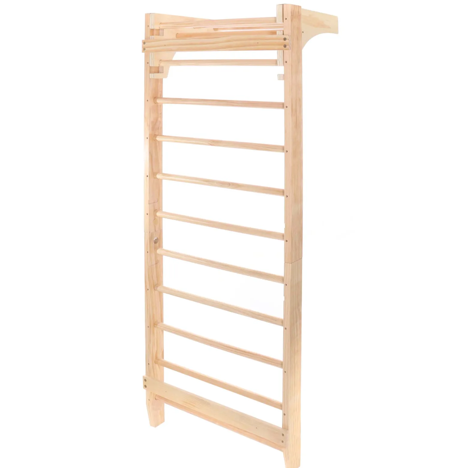 Toboli Sprossenwand in Holzoptik 220 cm, Sproßenwand bis 150kg mit höhenverstellbarer Stange, Turnwand für Kinder und Erwachsene