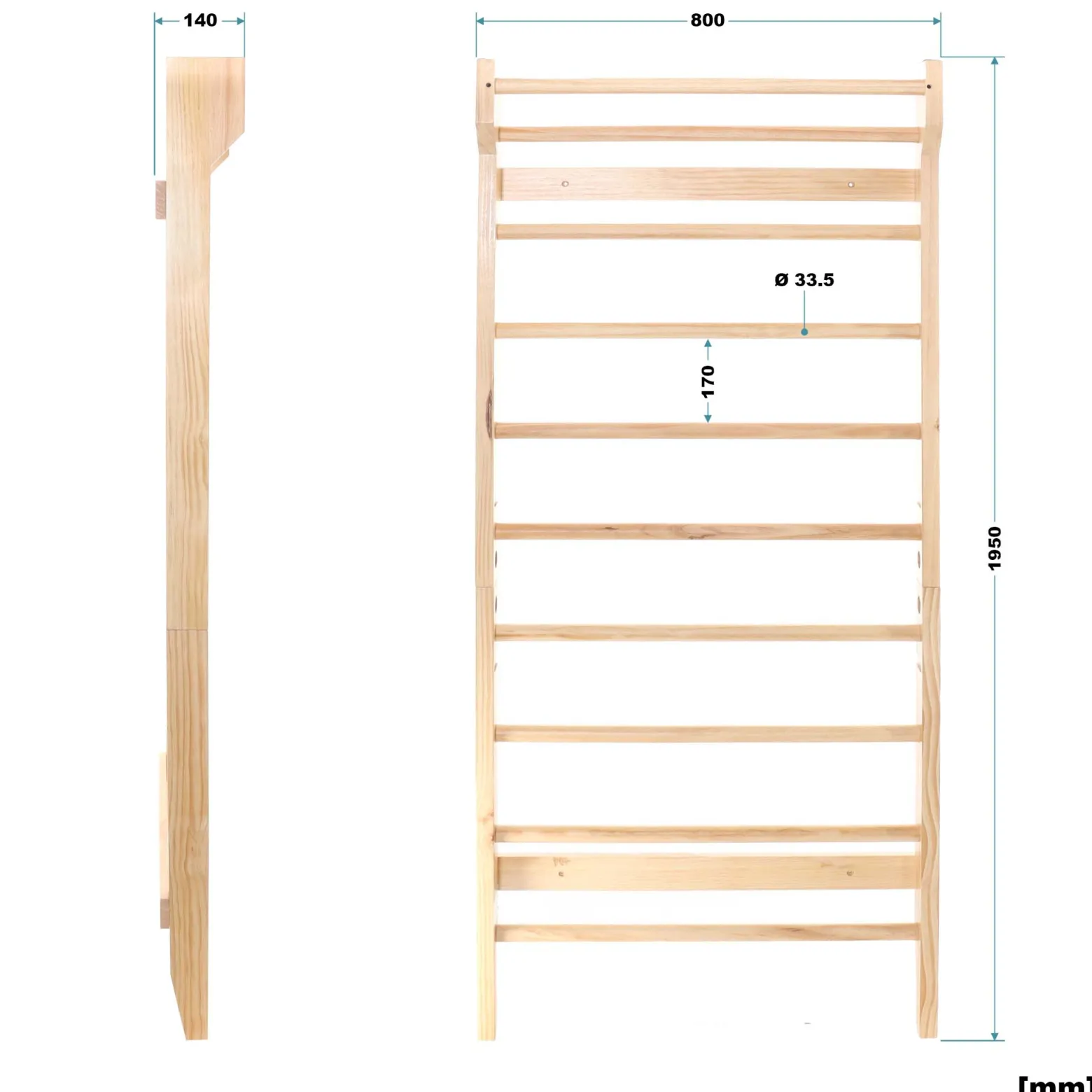 Toboli Sprossenwand in Holzoptik 195 cm, Sproßenwand bis 150 kg, Turnwand für Kinder und Erwachsene, Kletterwand für Kinderzimmer und Fitnessraum