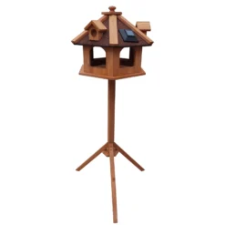 Toboli Vogelfutterhaus 130 cm mit Ständer, Vogelhaus aus Holz, wetterfestes Vogelfutterhäuschen mit Dreifuß, Futterhäuschen für Vögel