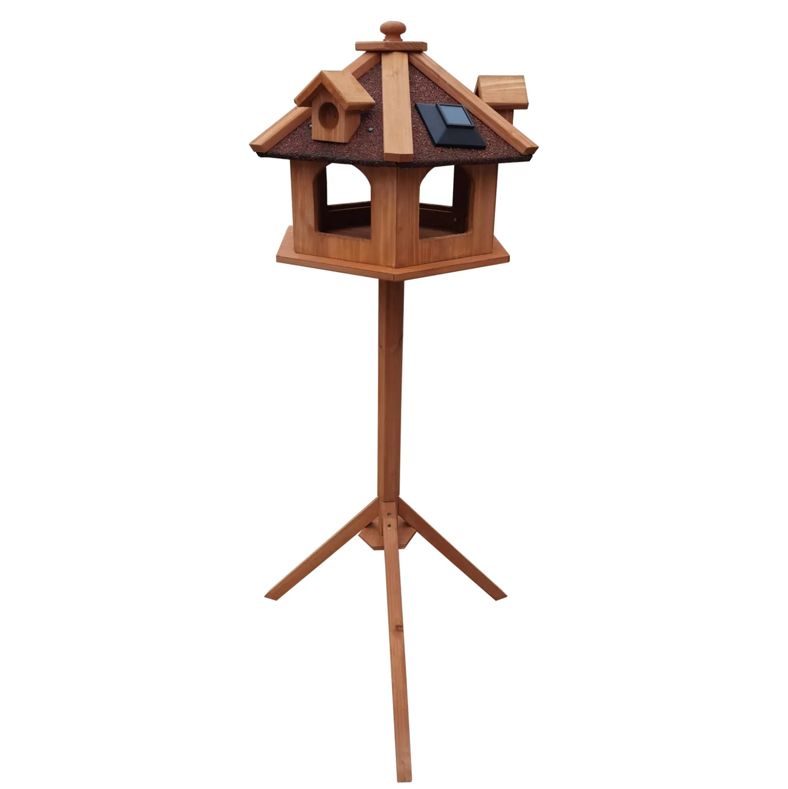 Toboli Vogelfutterhaus 130 cm mit Ständer, Vogelhaus aus Holz, wetterfestes Vogelfutterhäuschen mit Dreifuß, Futterhäuschen für Vögel