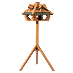 Toboli Vogelfutterhaus 115 cm mit Ständer, Vogelhaus aus Holz, wetterfestes Vogelfutterhäuschen mit Dreifuß, Futterhäuschen für Vögel