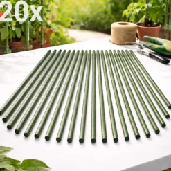 Toboli 20x Pflanzstäbe grün 60 cm Ø 8 mm Rankstäbe aus Metall und Kunststoff, Pflanzstangen für Tomaten und Kletterpflanzen