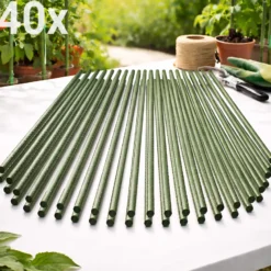 Toboli 40x Pflanzstäbe grün 120 cm Ø 11 mm Rankstäbe aus Metall und Kunststoff, Pflanzstangen für Tomaten und Kletterpflanzen