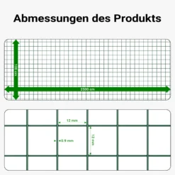 Volierendraht 4-Eck in Grün mit 12x12mm Maschengröße, 25m Rolle 100cm Höhe, aus verzinktem Stahl