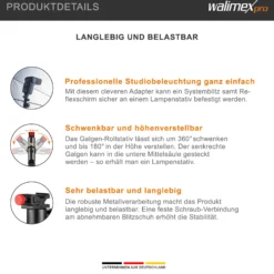 Walimex Blitzhalter und Schirmhalter - 120 x 67 x 35 mm - aus Metall - neigbar von -90°-+90° - mit Blitzschuh und Spigot Aufnahmen - Halterung für Kamera Foto Studio