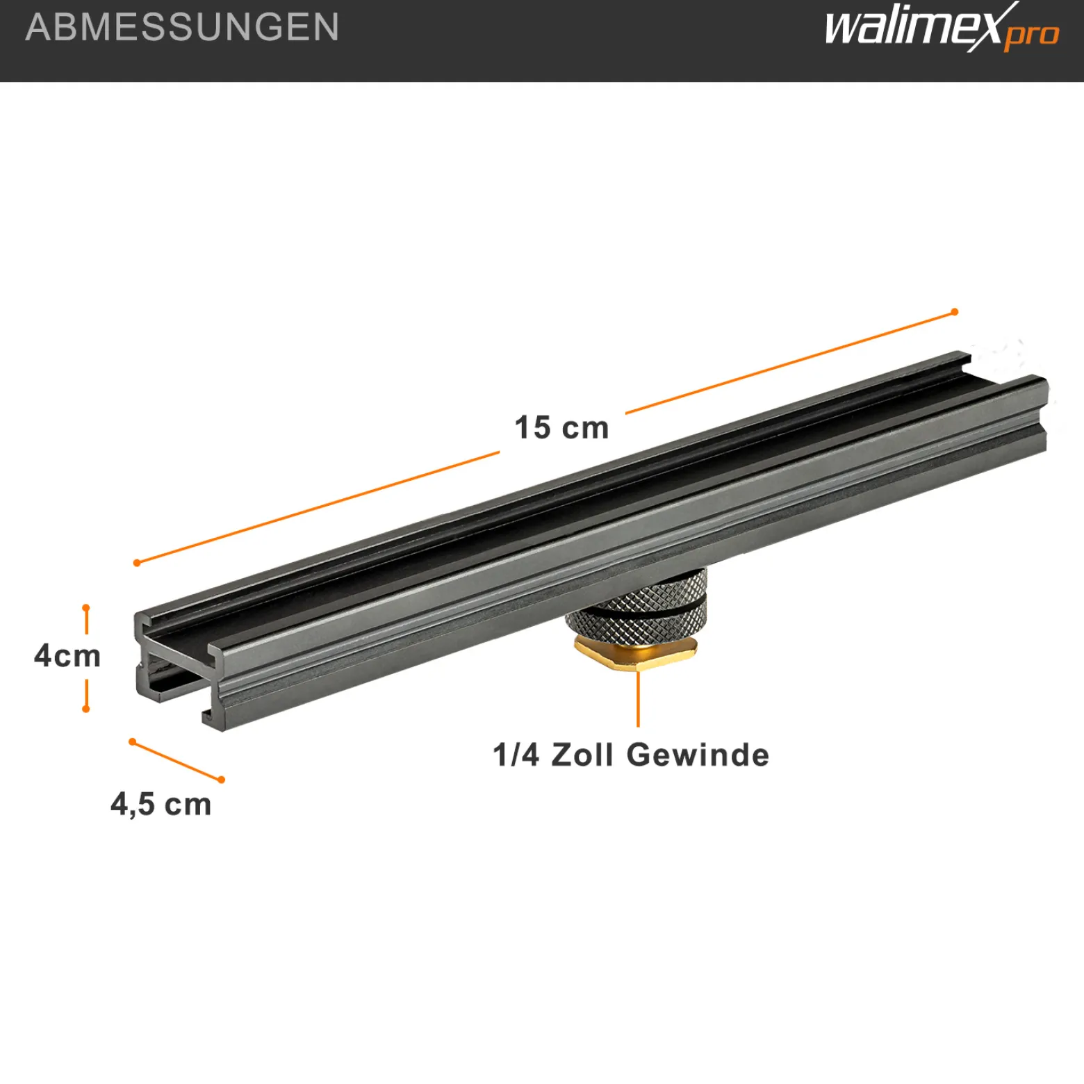 Walimex Blitzschiene Verlängerungsschiene - Länge 15 cm, um 360° drehbar - Beidseitige Blitzschuh Halterung - mit 1/4" Gewinde - für Magic Arm, Videoleuchte, Mikrofone, Stativ