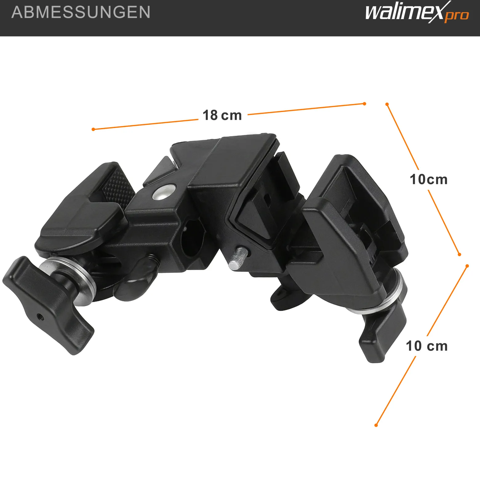 Walimex Doppel-Superklemme 100 x 100 x 180 mm mit 5/8 Spigot, Klemmbereich 10-60 mm