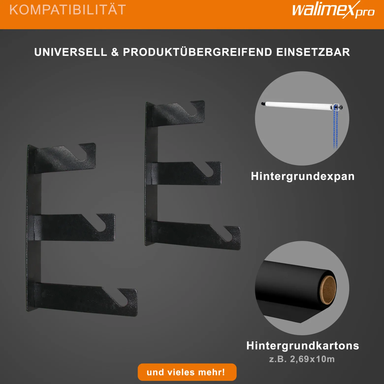 Walimex 2er-Set von 3-fach Hintergrundhaken - 210 x 40 x 330 mm - Belastbarkeit je Haken 6 kg - aus Metall - für Wand und Decke - Fotostudio Fotozubehör Kamera Zubehör für Fotohintergrund