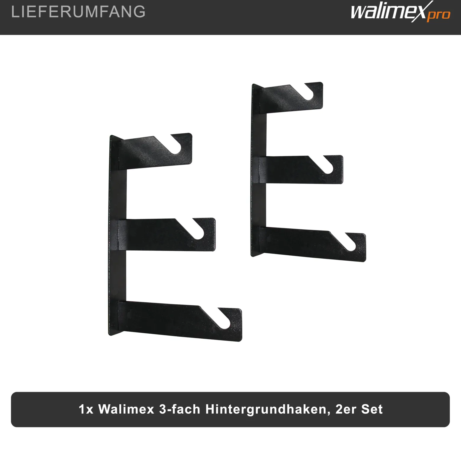 Walimex 2er-Set von 3-fach Hintergrundhaken - 210 x 40 x 330 mm - Belastbarkeit je Haken 6 kg - aus Metall - für Wand und Decke - Fotostudio Fotozubehör Kamera Zubehör für Fotohintergrund