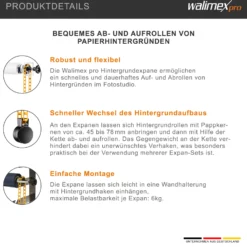 Walimex 3-fach Hintergrund Wandmontageset Mehrfarben, mit 3 Expan Paaren und 2 Hintergrundhaken, für 3 Papierhintergründe, Wand- und Deckenmontage, bis 6 kg belastbar